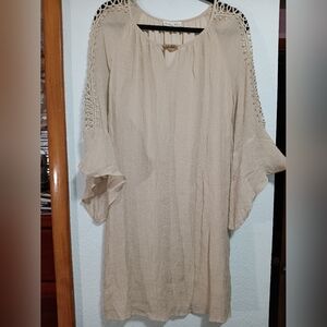 Chic Asymmetrical Beige Dress with Lace Details